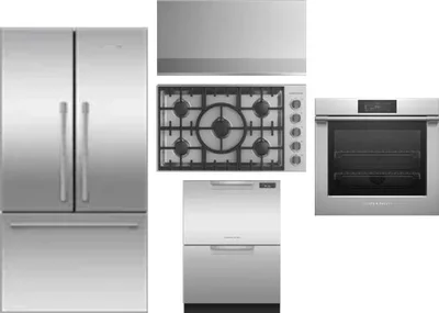 5 Piece Package Includes Refrigerator, Cooktop, Wall Oven, Hood And Dishwasher